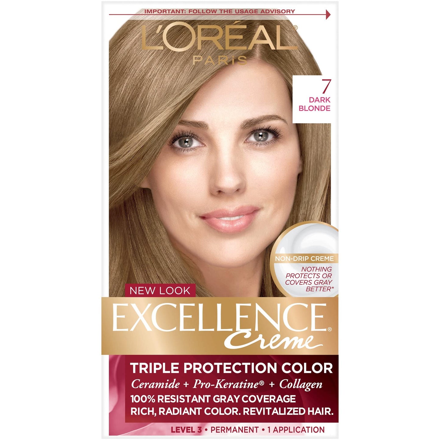 L’Oreal ParisExcellence Triple Protection Permanent Hair Color Creme Dark Blonde [7] 1 ea (Pack of 4) Beauty & Personal Care L'Oreal Paris