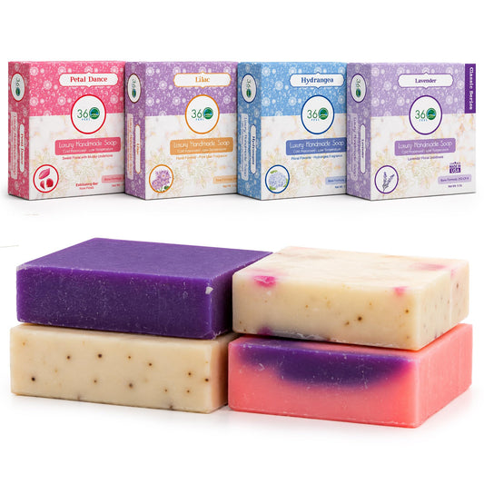 360 Feel - Floral Bar Soap Set - Made in the USA - Castile Handmade All Natural Cold Processed - Infused with Lavender, Lilac , Hydrangea & Petal Beauty & Personal Care 360Feel