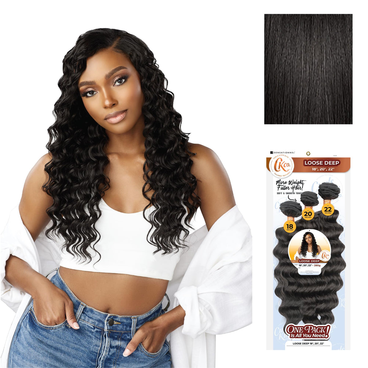 Sensationnel CKCO Synthetic Bundle-Loose Deep,18 20 22 inch, 1B OFFBLACK