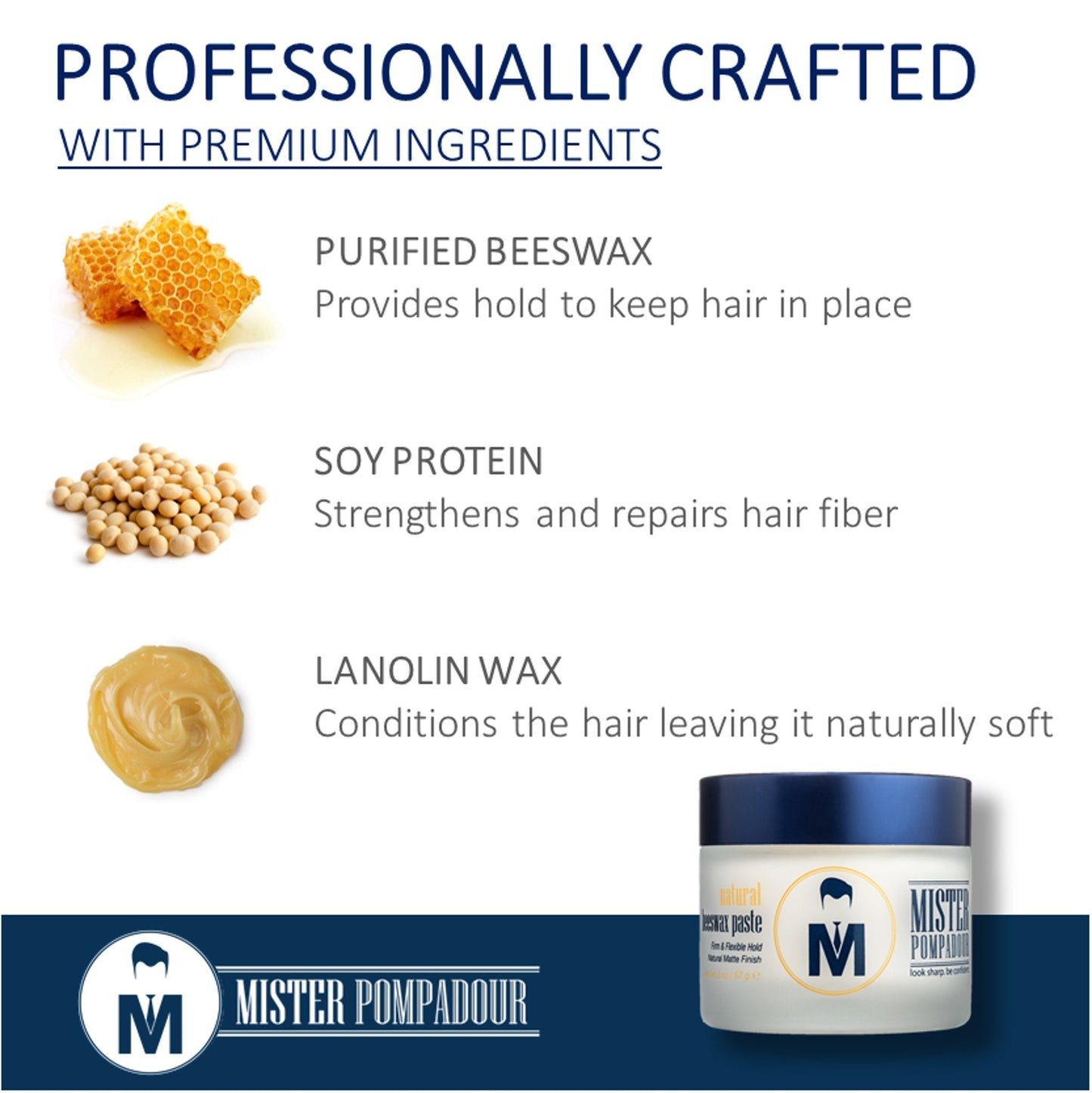 Mister Pompadour Natural Beeswax Paste | Matte Hair Product for Men & Women | HIgh Hold & No Shine | Water Based - Easy To Wash | 2oz Beauty & Personal Care Mister Pompadour