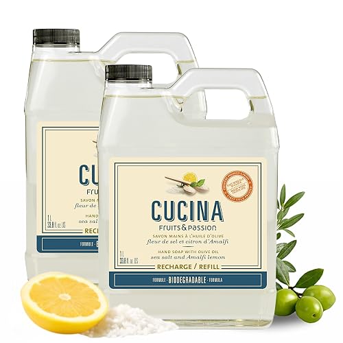 Cucina Fruits & Passion Hand Soap Refill, Sea Salt & Amalfi Lemon, 33.8 fl oz (1L) Each, 2-Pack, Biodegradable Liquid Hand Soap with Olive Oil Beauty & Personal Care Cucina