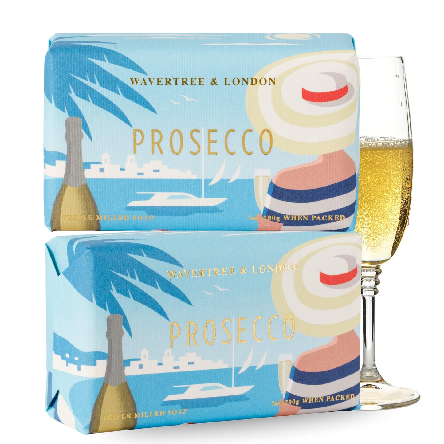 Wavertree & London Prosecco Scented Natural Soap (2 Bars), 7oz Moisturizing French Triple Milled Soap Bars enriched with shea butter - Pure Plant Beauty & Personal Care Wavertree & London