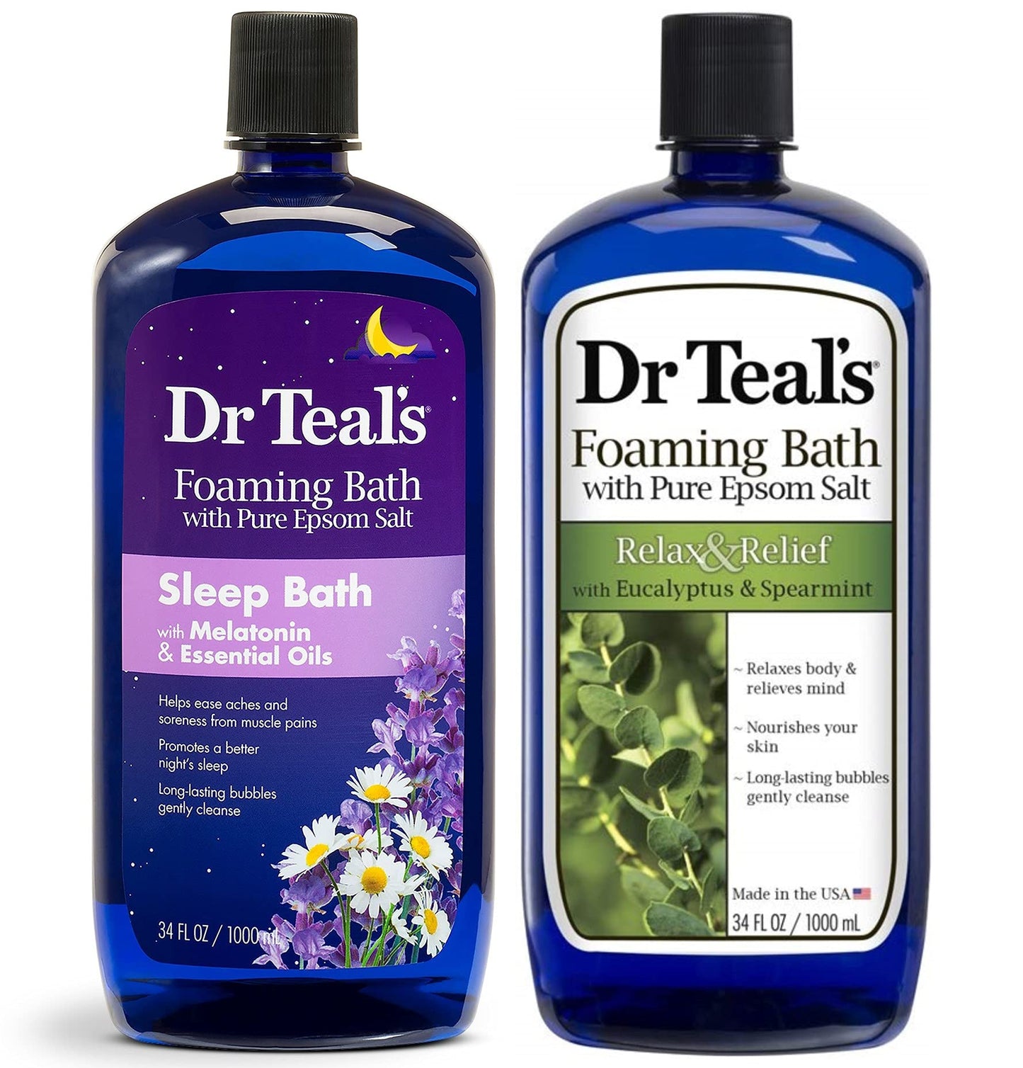 Dr Teal's Foaming Bath Variety Gift Set (2 Pack, 34oz Ea.) - Relax & Relief Eucalyptus & Spearmint, Melatonin Sleep Bath - Essential Oils Blended Beauty and Personal Care Dr Teal's