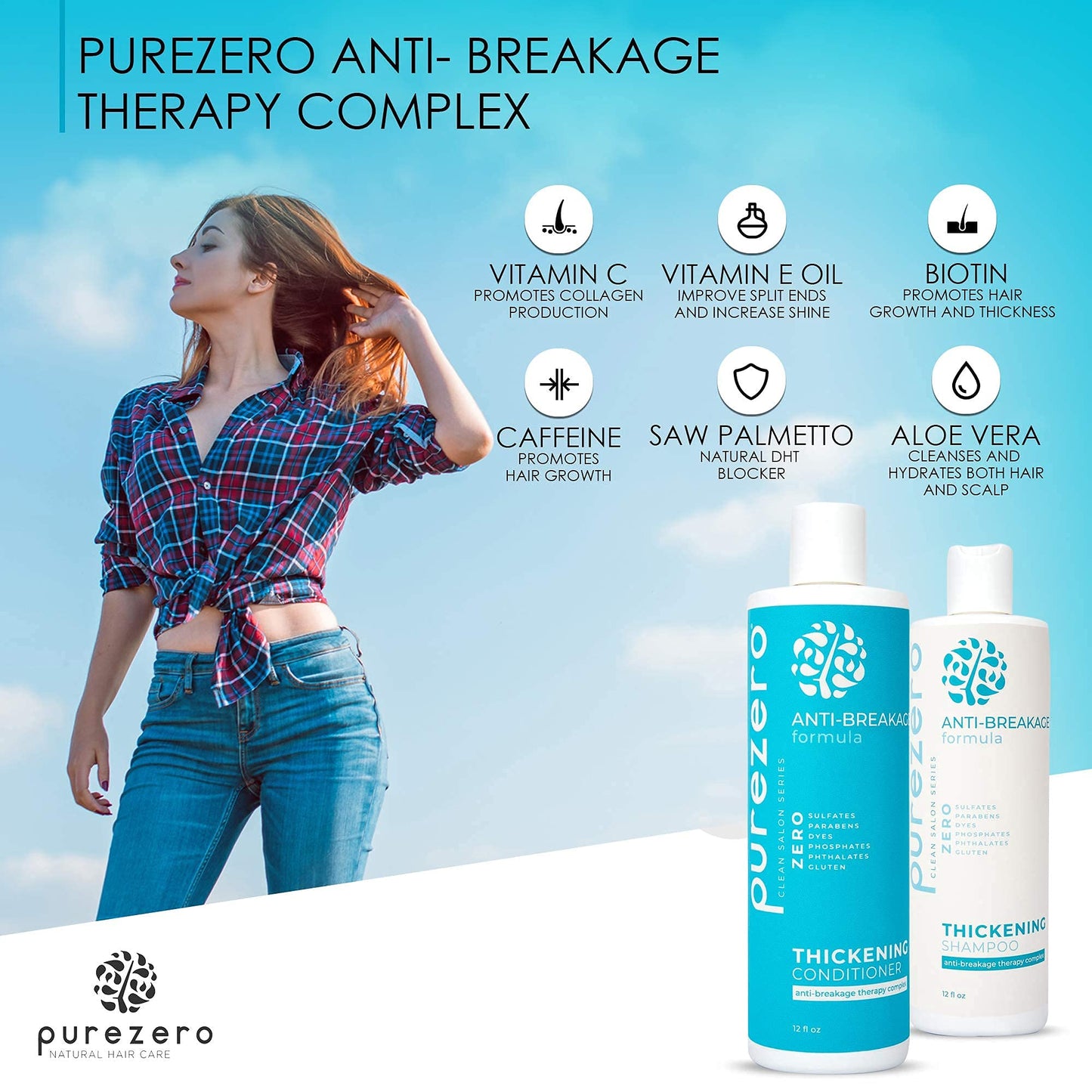 Purezero Anti-Breakage & Thickening Shampoo Conditioner set, For Hair Loss & Hair Thinning, With Biotin, Vitamin C, Caffeine and Saw Palmetto, 100% Beauty & Personal Care Purezero