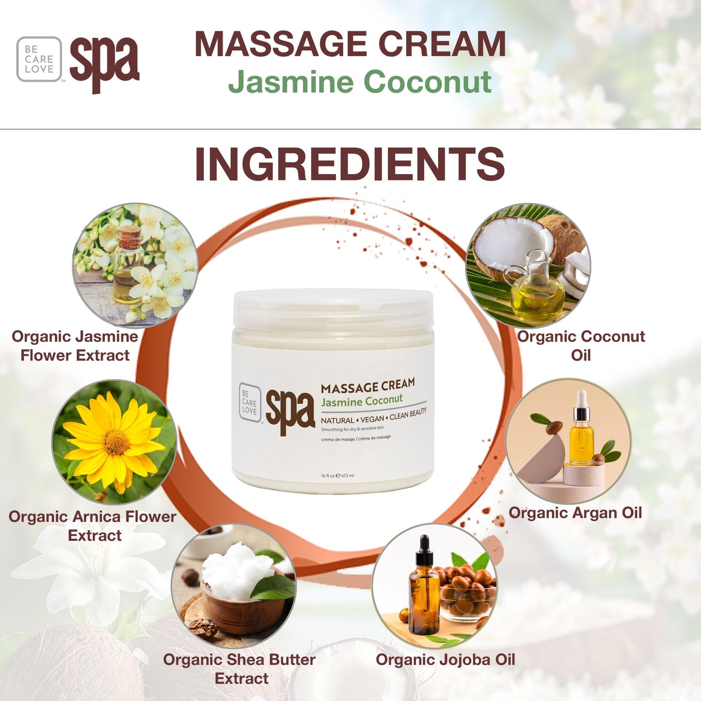 BCL SPA Massage Cream organic Jasmine + Coconut body lotion with rice extract, shea butter, aloe vera, argan and jojoba oils, body cream to hydrate Beauty & Personal Care BCL SPA