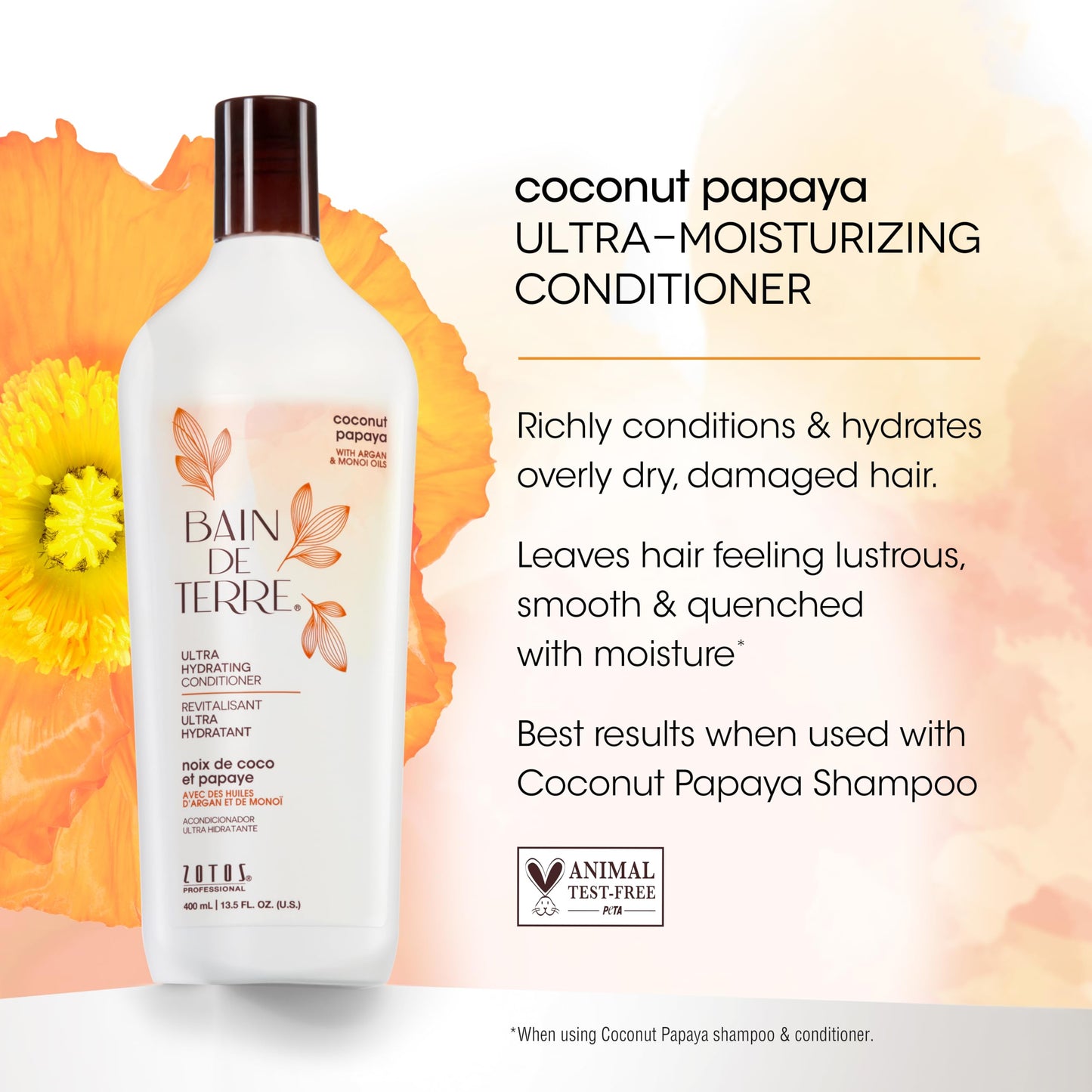 Bain de Terre Coconut Papaya Ultra Hydrating Conditioner, Moisture Quench for Dry, Damaged Hair, with Argan & Monoi Oils, Paraben-Free, Color-Safe Beauty & Personal Care Bain de Terre