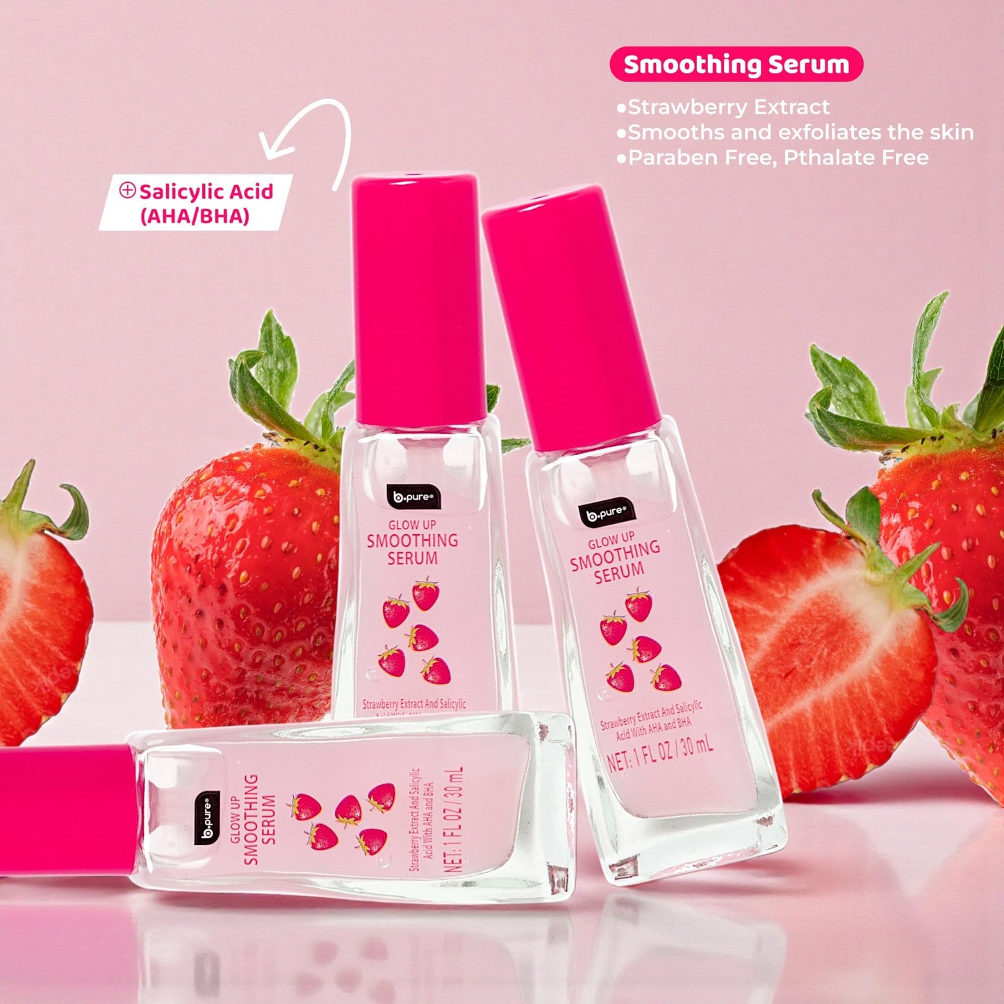b.pure Glow Up Strawberry Smoothing & Exfoliating Face Serum | Strawberry Extract, Salicylic Acid & AHA/BHA | 1 oz, 3-Pack Beauty & Personal Care b.pure