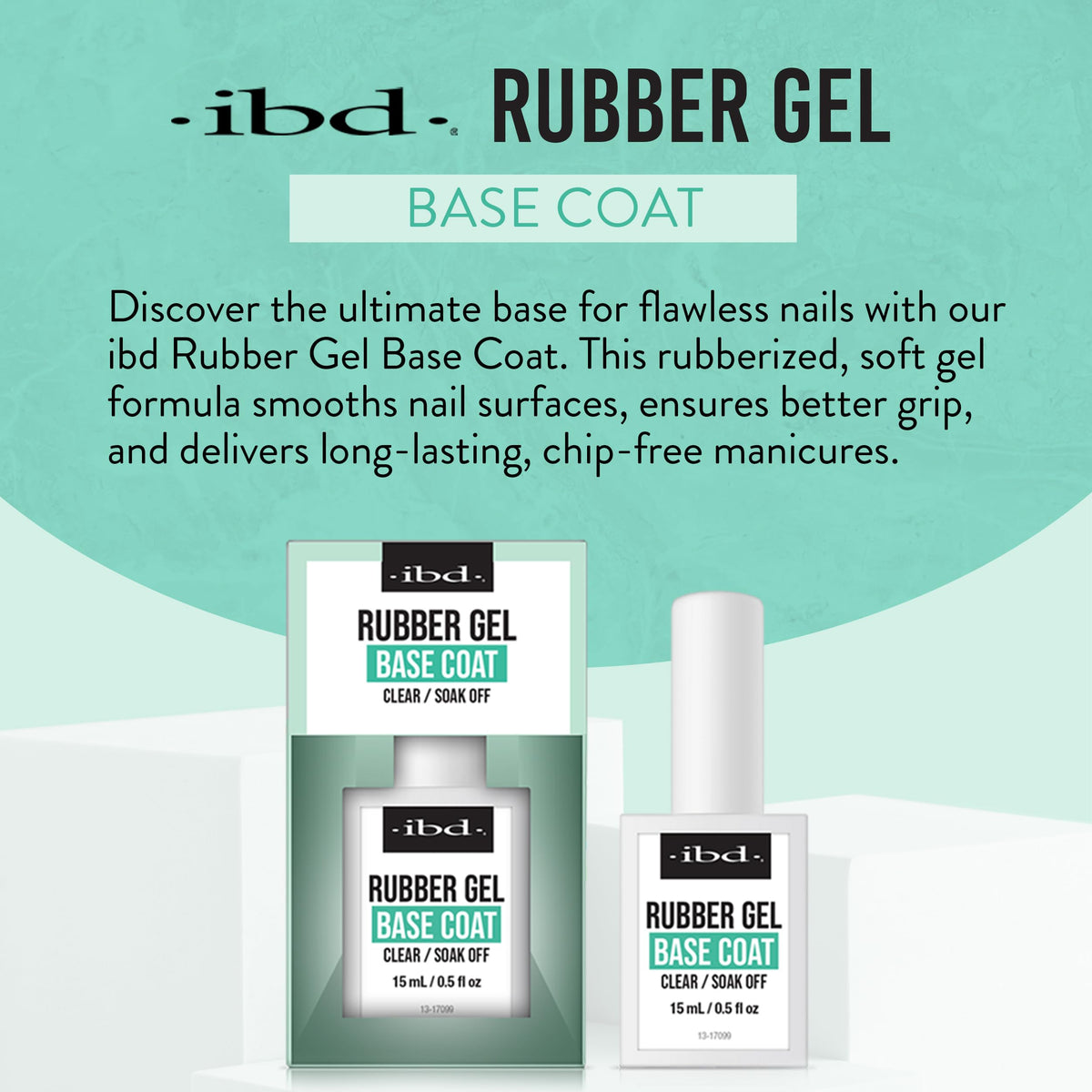 IBD Rubber Base Gel Nail Polish, Base Coat - Clear Soak-Off Builder Gel for Nails Strengthening & Breakage Prevention, 0.5 fl oz