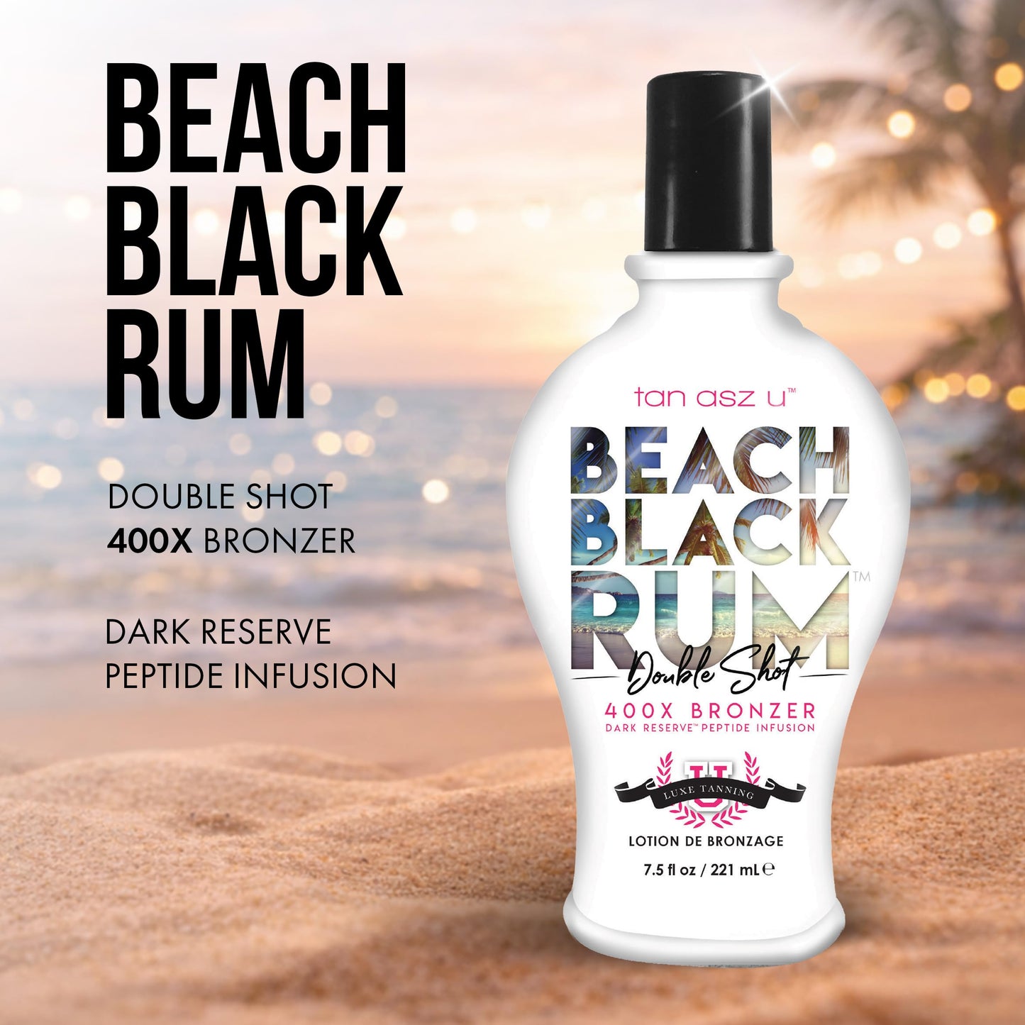 Tan Asz U Beach Black Rum Tanning Lotion, Double Shot 400X Bronzer, Dark Reserve Peptide Infusion, Luxe Indoor Tanning Lotion with Coconut Water Beauty & Personal Care Tan Asz U