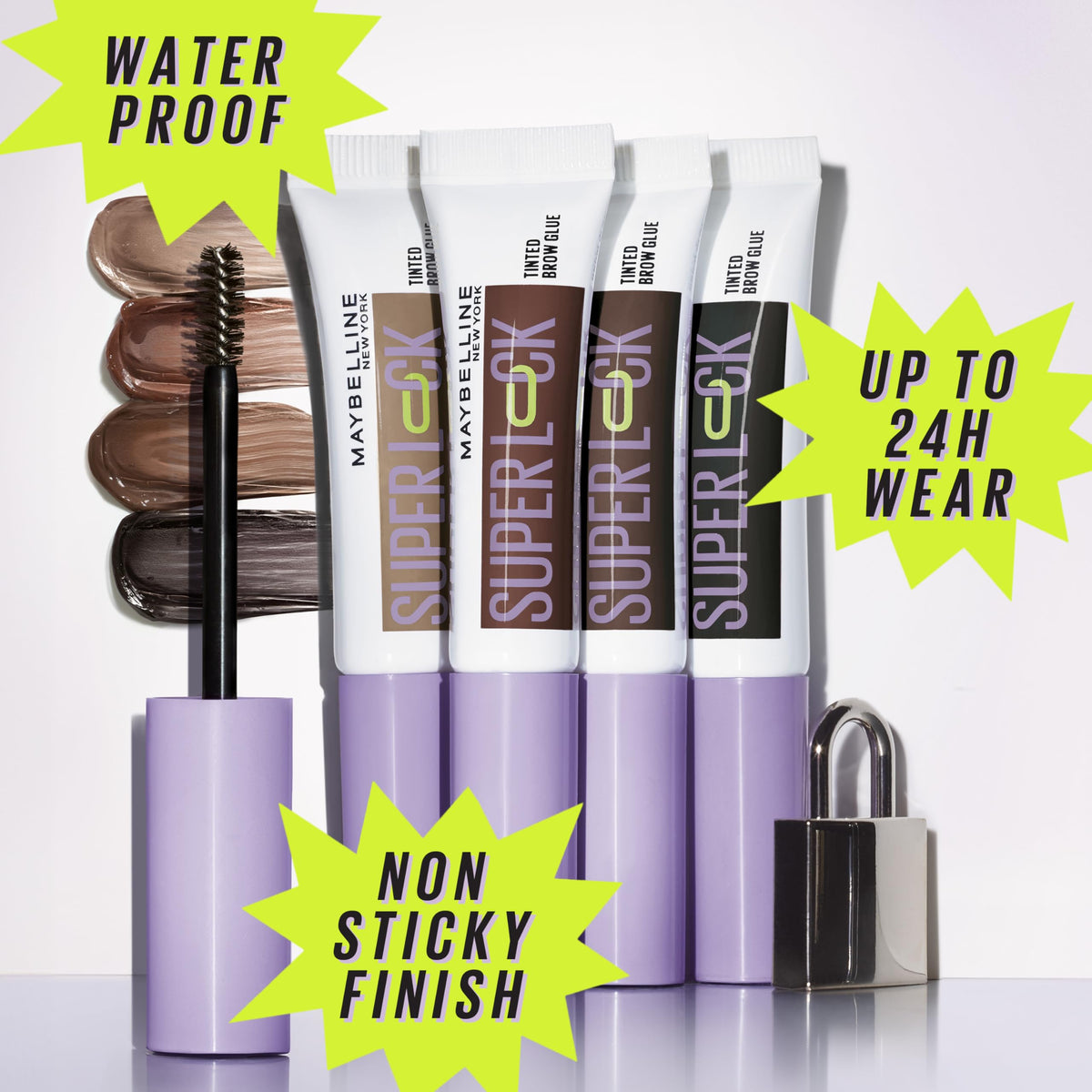 Maybelline Super Lock Brow Glue Eyebrow Gel, Lightweight and Waterproof Tinted Brow Gel For Up To 24HR Hold, Medium Brown, 1 Count