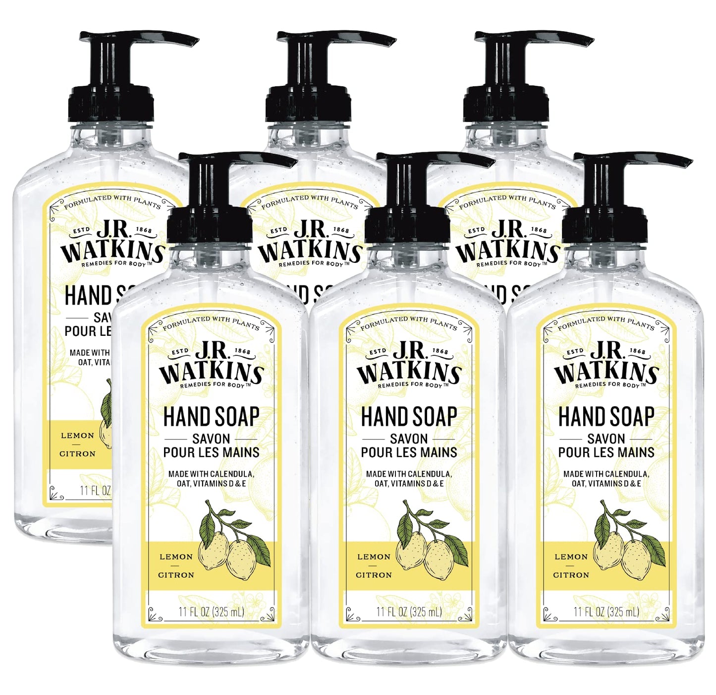 J.R. Watkins Gel Hand Soap, Scented Liquid Hand Wash for Bathroom or Kitchen, USA Made and Cruelty Free, 11 fl oz, Lemon, 6 Pack Beauty & Personal Care J.R. Watkins