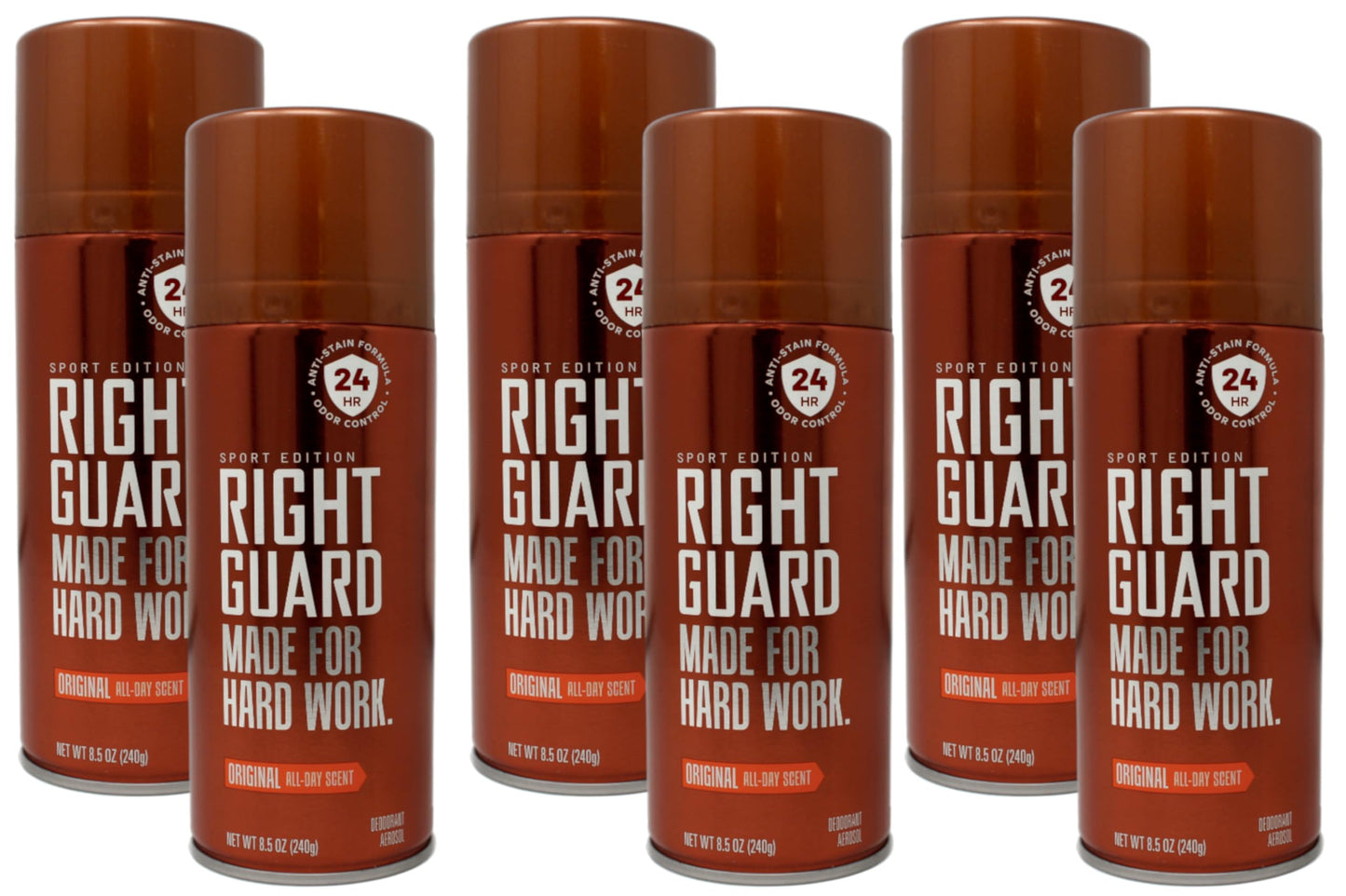 Right Guard Made For Hard Work Original 24Hr Deodorant, 8.5 oz Aerosol, 6-Pack Beauty and Personal Care Right Guard