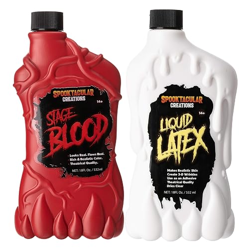 Spooktacular Creations 18 oz Liquid Latex & 18 oz Halloween Blood Bottle Fake Blood Stage Blood for Halloween Costume, Zombie and Monster Makeup Beauty & Personal Care Spooktacular Creations