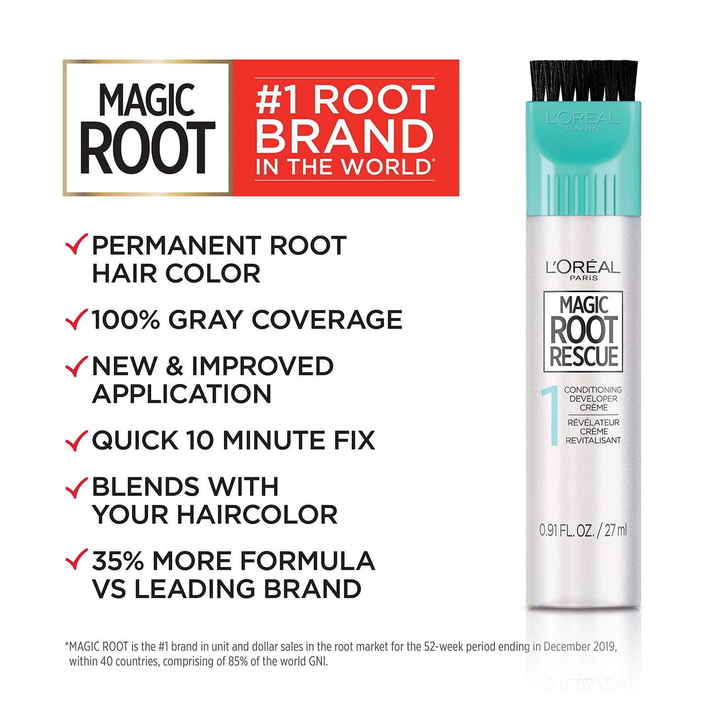 L'Oreal Paris Magic Root Rescue 10 Minute Root Hair Coloring Kit, Permanent Hair Color with Quick Precision Applicator, 100 percent Gray Coverage, 5G Beauty & Personal Care L'Oreal Paris