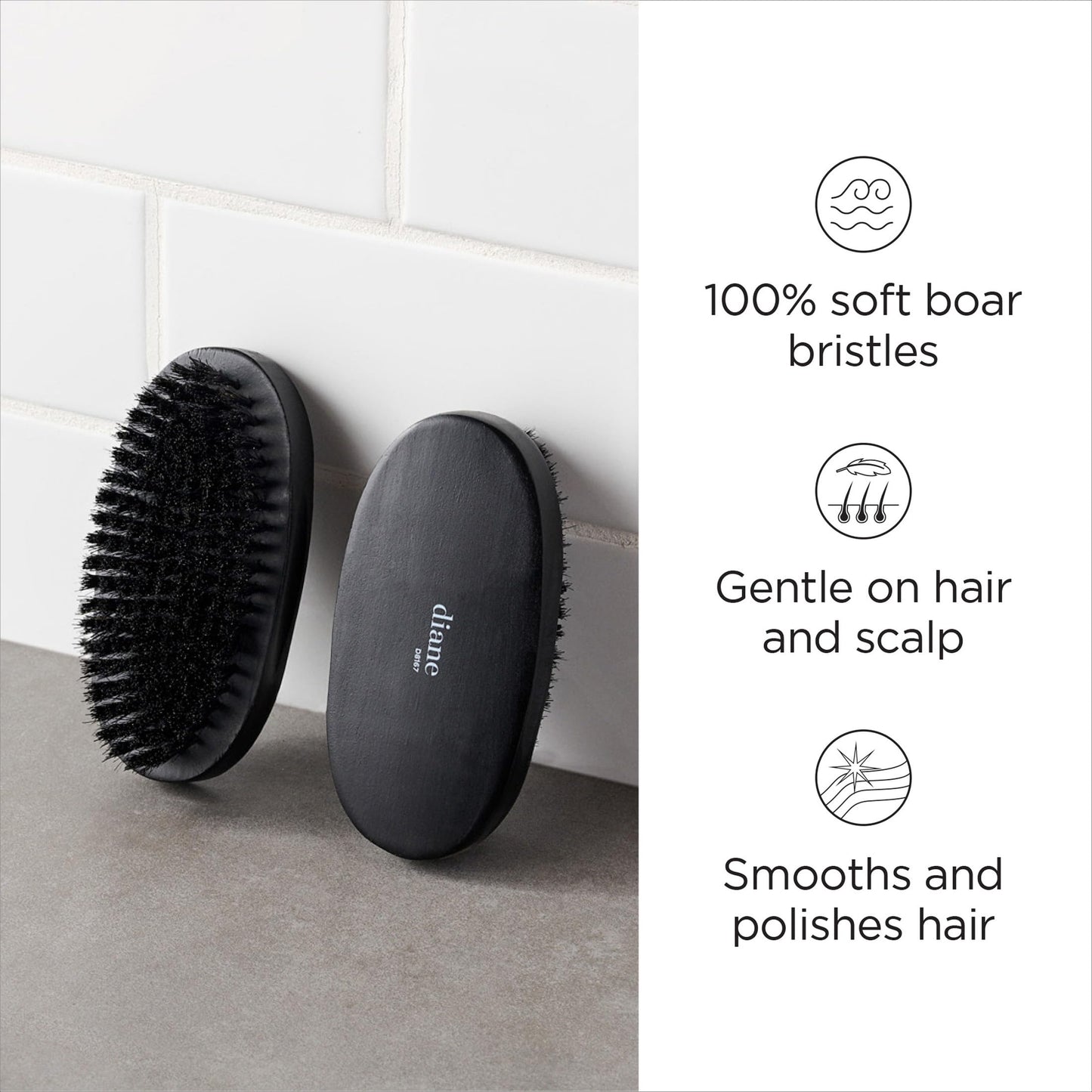 Diane 100% Boar Bristle Military Brush for Men and Women - Waves, Detangling, Smoothing Fine to Medium Hair, Restores Shine and Texture Beauty & Personal Care Diane