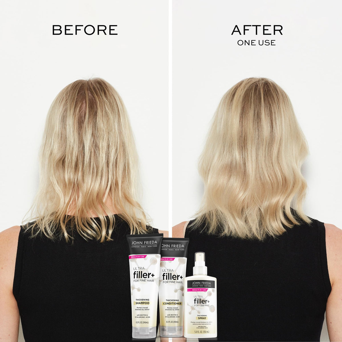 John Frieda ULTRAfiller+ Thickening Conditioner, Strengthening Conditioner for Damaged or Thin Hair, Infused with Biotin and Hyaluronic Acid to
