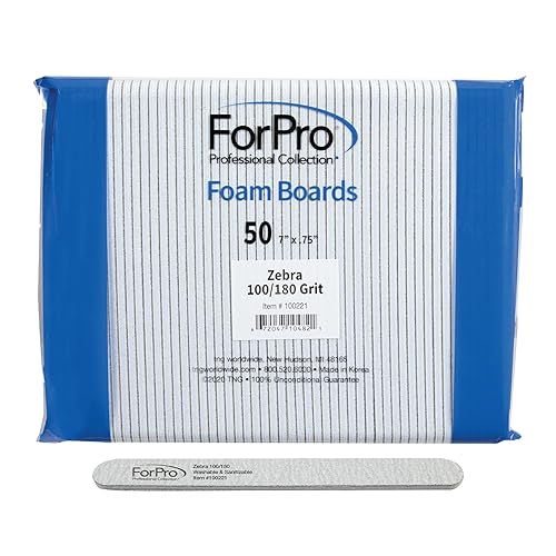 ForPro Professional Collection Zebra Foam Board, 100/180 Grit, Double-Sided Manicure Nail File, 7" L x .75" W 50-Count Beauty & Personal Care ForPro Professional Collection