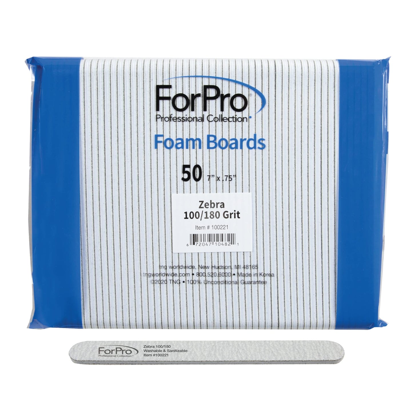 ForPro Professional Collection Zebra Foam Board, 100/180 Grit, Double-Sided Manicure Nail File, 7" L x .75" W 50-Count Beauty & Personal Care ForPro Professional Collection