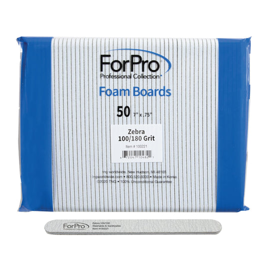 ForPro Professional Collection Zebra Foam Board, 100/180 Grit, Double-Sided Manicure Nail File, 7" L x .75" W 50-Count Beauty & Personal Care ForPro Professional Collection