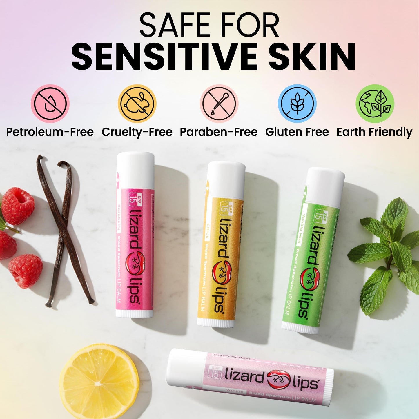 LizardLips Lip Balm SPF 15; Pack of 4 Raspberry, Natural Hydrating Moisturizing Lip Sunscreen; Bright Fruity Flavor; Fun Quirky Beach Vacation Beauty and Personal Care Lizard Lips
