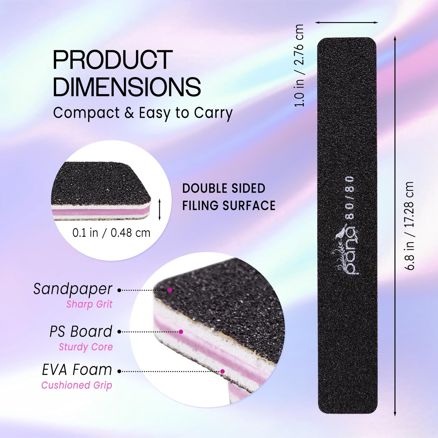 PANA Jumbo Double-Sided Emery Nail File for Manicure, Pedicure, Natural, and Acrylic Nails - Black (Grit 80/80) - 50 Piece Pack Beauty & Personal Care PANA