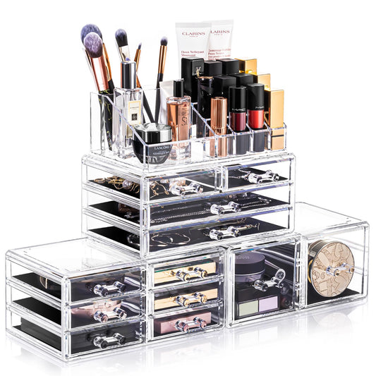 URMOMS Makeup Organizer 4 Pieces, Acrylic Makeup Storage Box with 12 Drawers for Lipstick Jewelry and Makeup Brushes, Stackable Vanity Organizer Beauty & Personal Care URMOMS