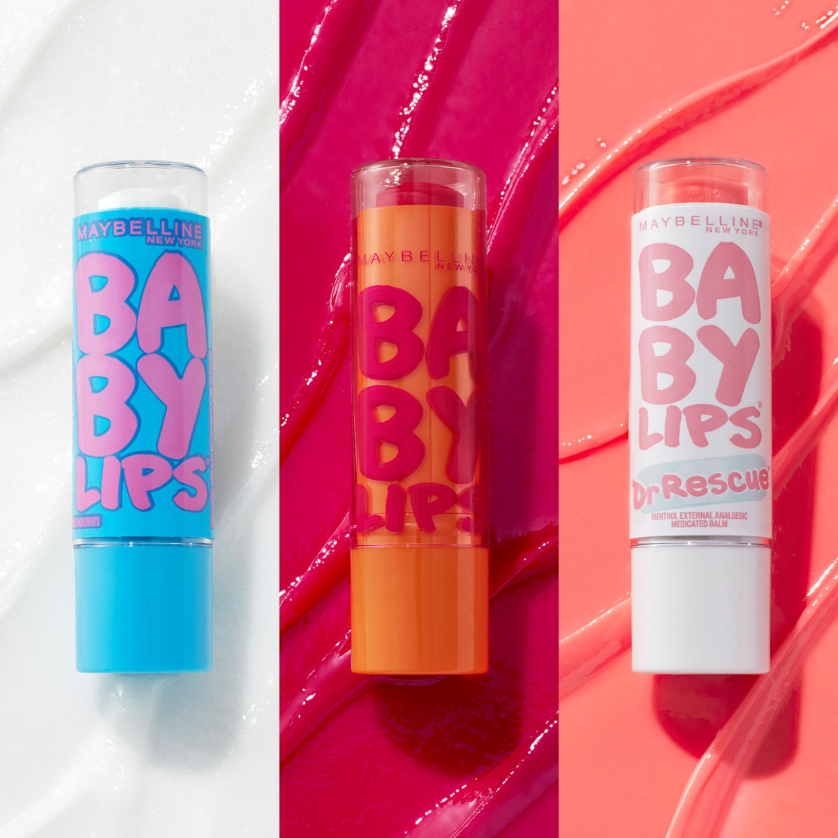 Maybelline New York Baby Lips Moisturizing Lip Balm 3-pack, Lip Care Essentials, 3 Shades