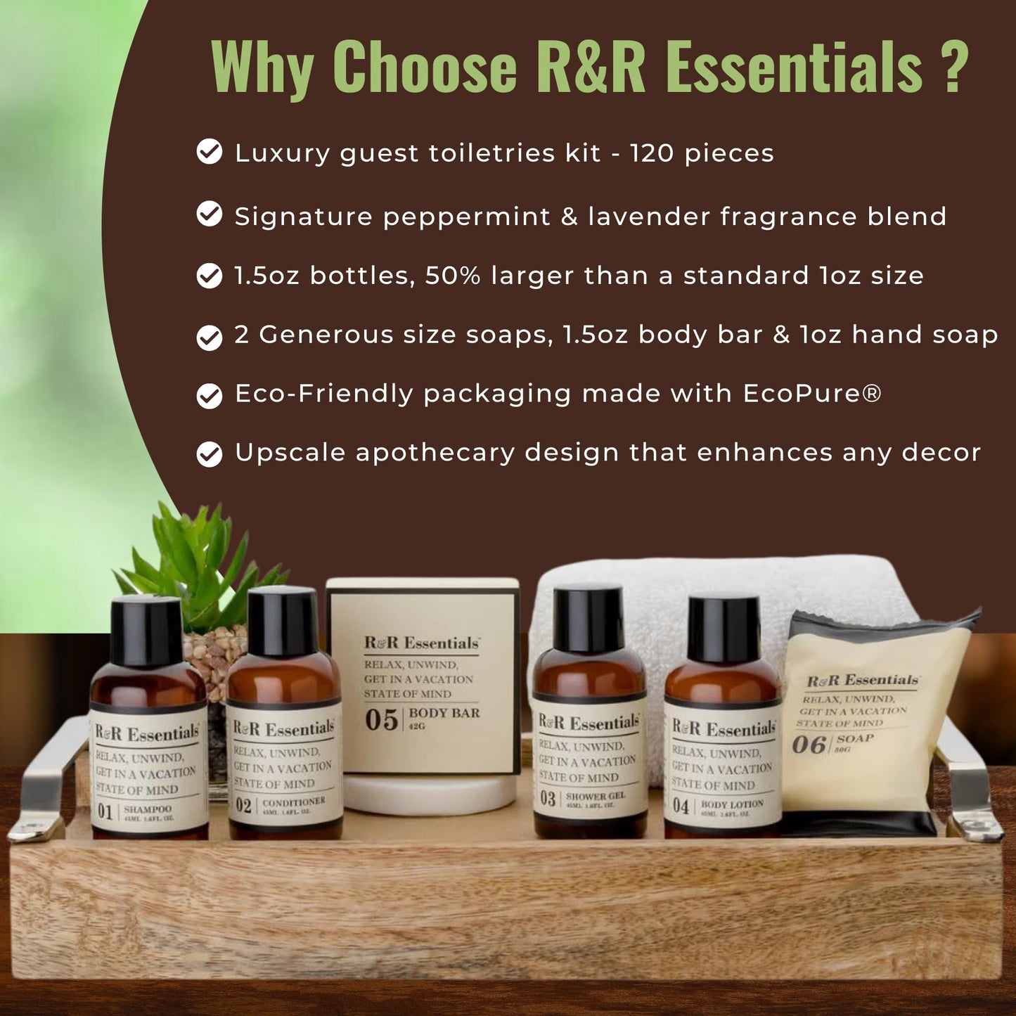 R&R Essentials Hotel Soaps and Toiletries Bundle, Vacation Home Amenities Kit - 1.5oz Shampoo, Conditioner, Shower Gel, Lotion And 2 Bar Soaps Beauty and Personal Care R&R Essentials