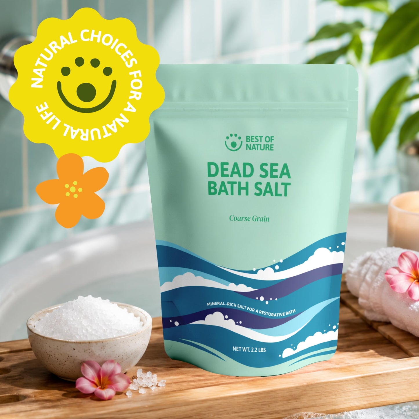 Best of Nature Dead Sea Salt 2.2 lb Coarse Grain Bath Soak Salt, Mineral-Rich Crystals, Resealable Bag, Made in the USA Beauty and Personal Care Best of Nature