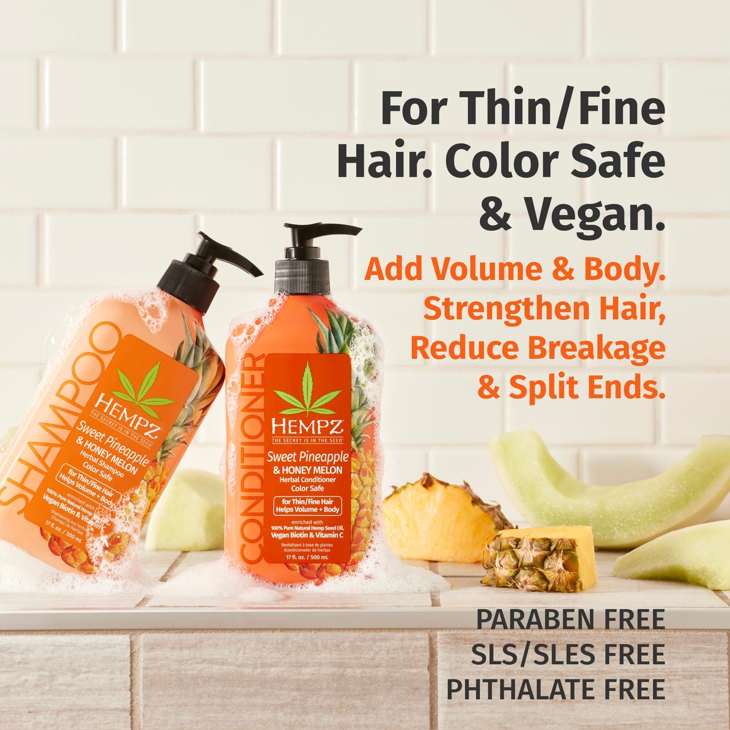 HEMPZ Hair Shampoo & Conditioner Set - Sweet Pineapple & Honey Melon Scent for Thin/Fine Dry, Damaged and Color Treated Hair, Hydrating, Softening Beauty & Personal Care Hempz