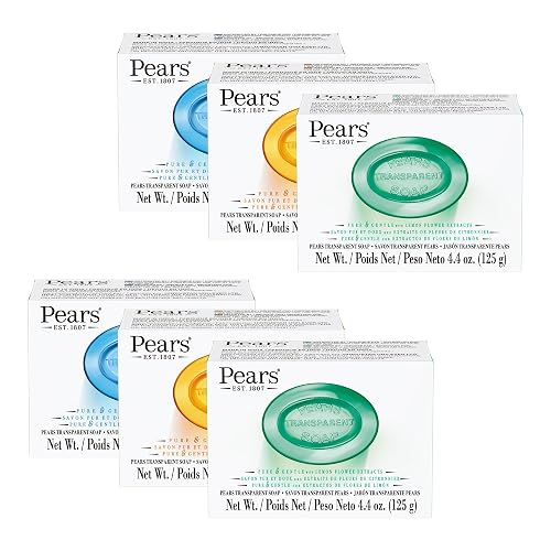 Pears Variety 6 Pack - Pure and Gentle Bar Soap with Glycerin - Includes Lemon Flower, Mint Extracts, and Amber - Soap Bar for Women and Men - 6 pc Beauty & Personal Care Pears