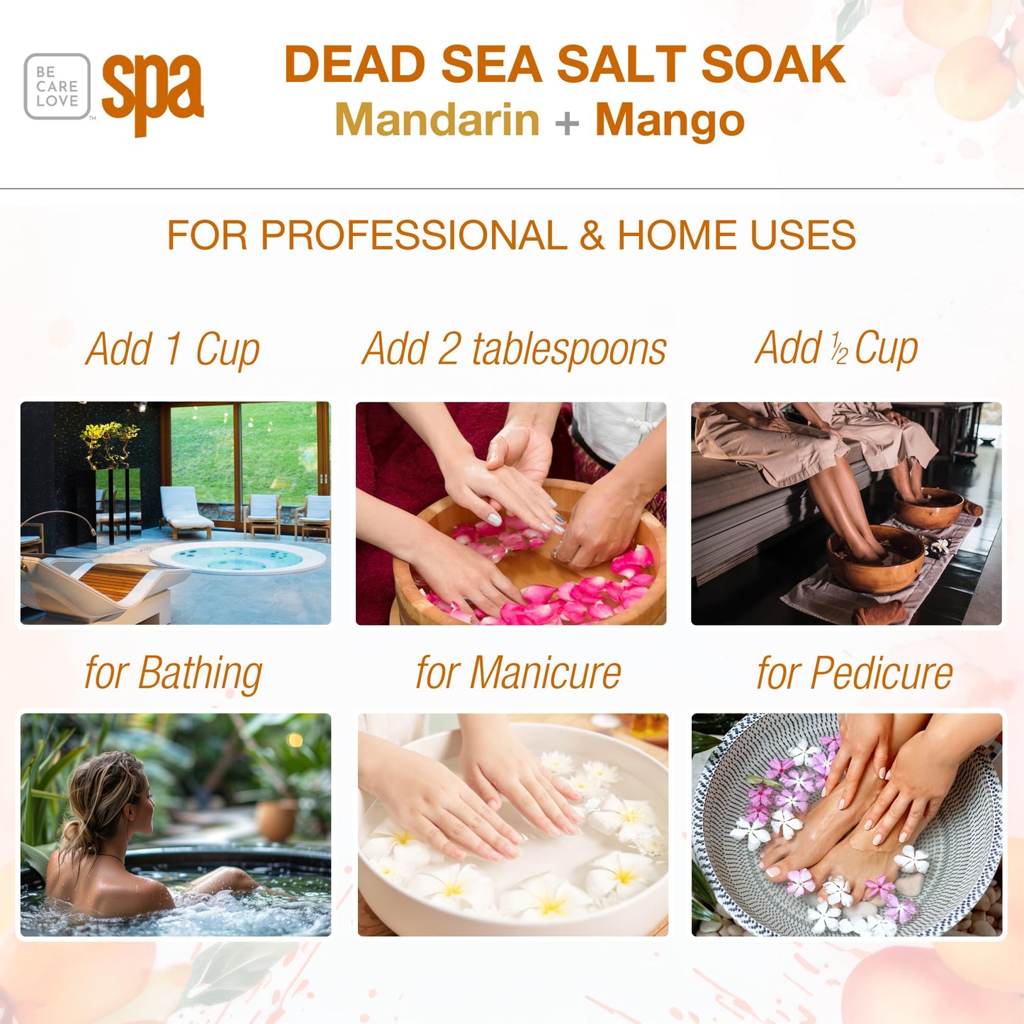 BCL Spa Mandarin Mango Dead Sea Salt Soak - Professional Age-Defying Soak for Pedicure, Manicure & Bath Salts, Softens Skin, Foot Soak Spa Self Care Beauty and Personal Care BCL SPA