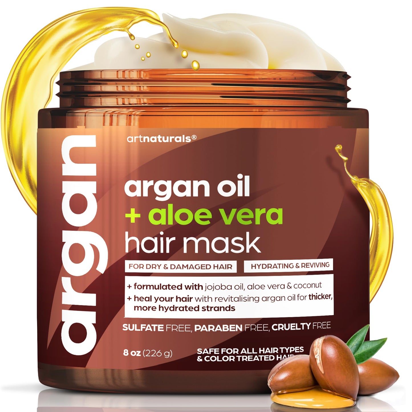 Artnaturals Argan Hair Mask Conditioner - (8 Oz/226g) - Deep Conditioning Treatment - Organic Jojoba Oil, Aloe Vera & Keratin - Repair Dry, Damaged Beauty & Personal Care Artnaturals