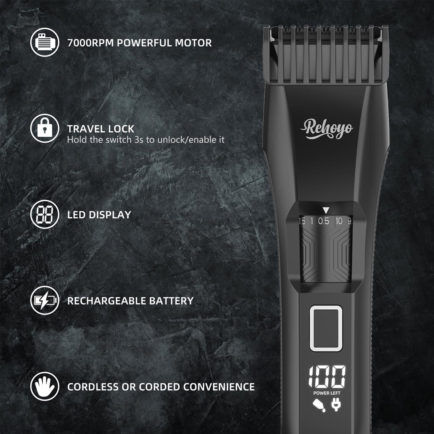 REHOYO Beard Trimmer for Men Adjustable: Professional Cordless Trimmer with 20-Length Dial - Waterproof Hair Clippers w/Stainless Steel Blades Beauty and Personal Care REHOYO