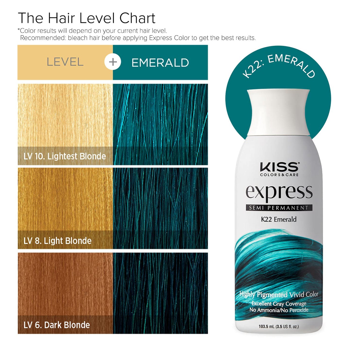 Kiss Express Semi-Permanent Hair Color 100mL (3.5 US fl.oz) (1 Count, Emerald) Beauty & Personal Care KISS