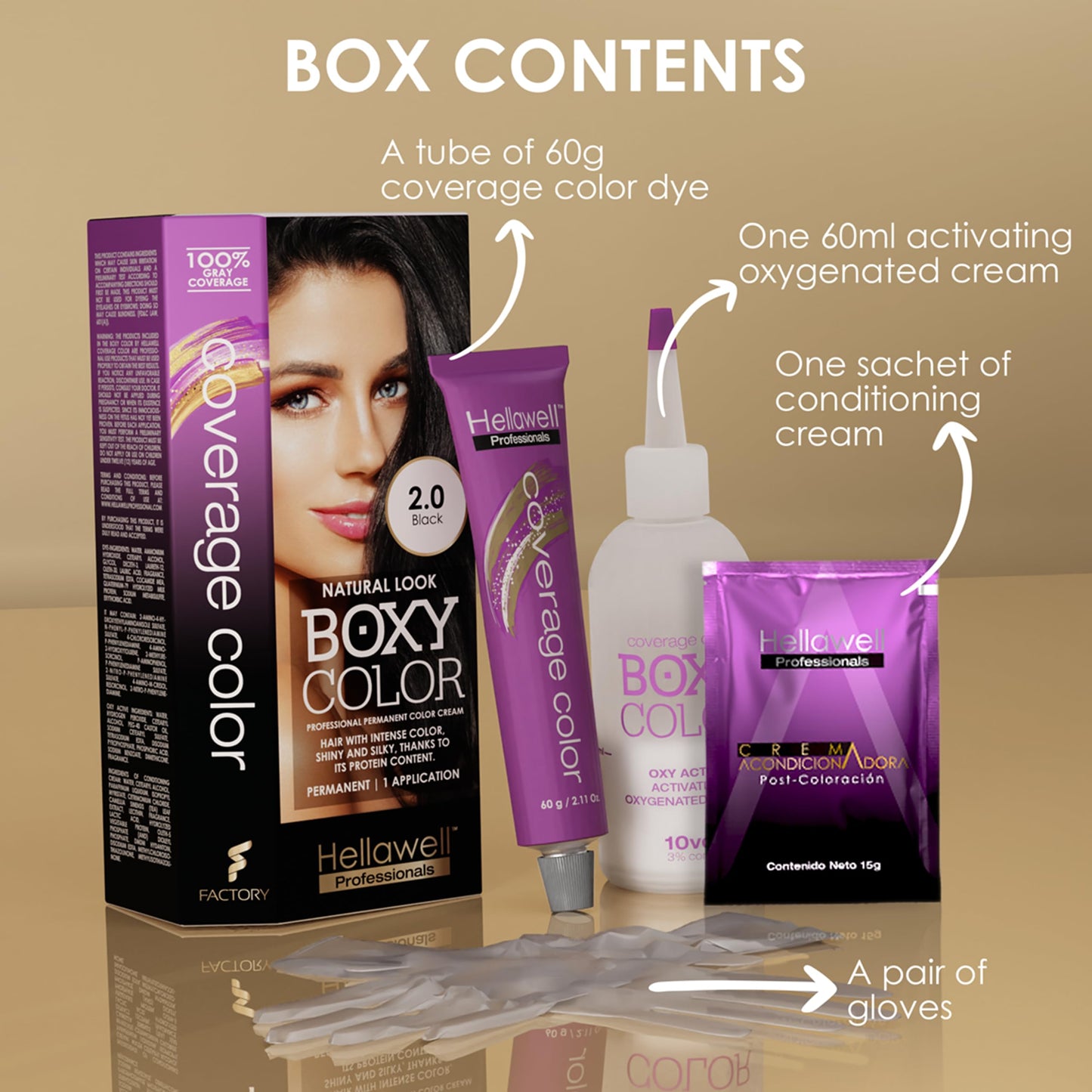 BOXY COLOR Coloring kit professional, permanent color cream hair dye with Vegetal Protein to get Hair with intense color shiny and silky. 100% Gray Beauty & Personal Care HELLAWELL PROFESSIONALS