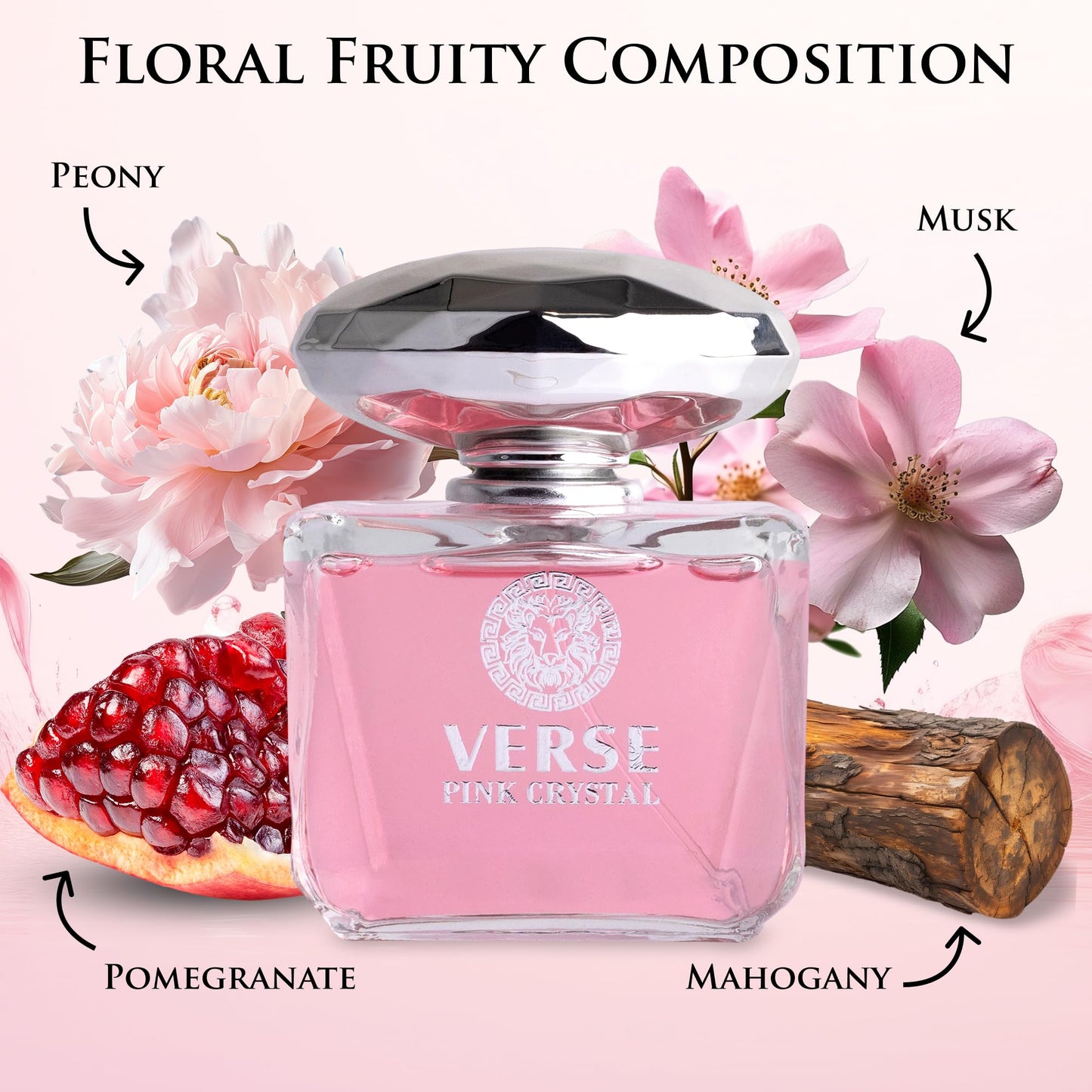 Verse Pink Crystal Eau De Parfum for Woman - Top Notes of Pomegranate, Yuzu & Iced Accord - Base Notes of Peony, Lotus, Magnolia, Amber, Musk Beauty & Personal Care NovoGlow