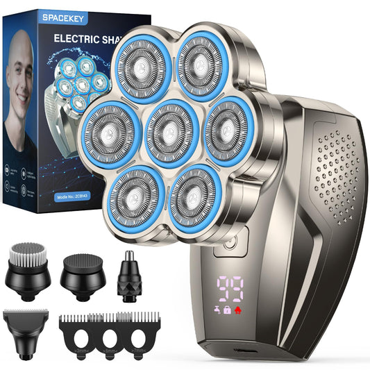 7D Head Shavers for Bald Men, 5-in-1 Magnetic Detachable Head Shaver, IPX7 Waterproof Electric Razor for Wet/Dry Use, Shaving Grooming Kit for Balder Beauty and Personal Care Spacekey