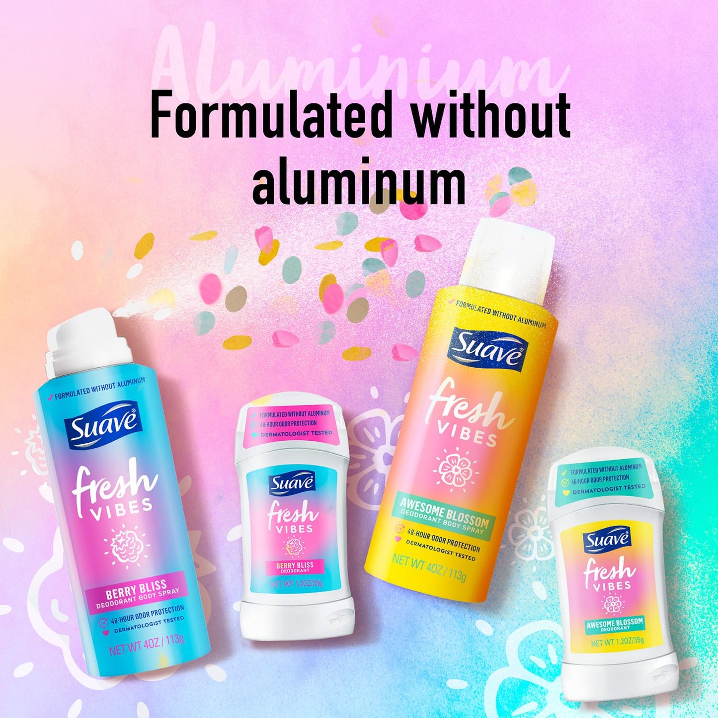 Suave Aluminum-Free Deodorant for Kids, Teen Girls & Boys, Fresh Vibes 2-Pack, 48H Protection, 1.2 Oz Ea Beauty and Personal Care Suave