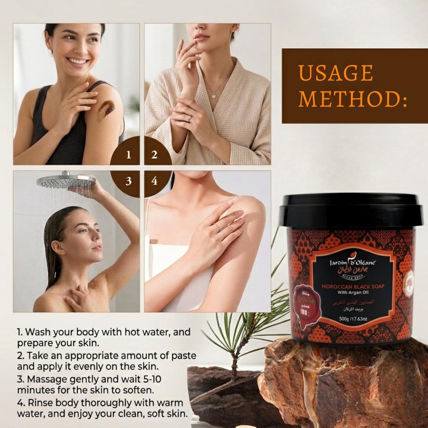 Jardin Oleane Moroccan Black Soap with Argan Oil 500g - 100% Natural Artisan Beldi Soap, Body Scrub, Pure & Natural, Purifying, Cleansing, exfoliating Beauty & Personal Care Jardin Oleane