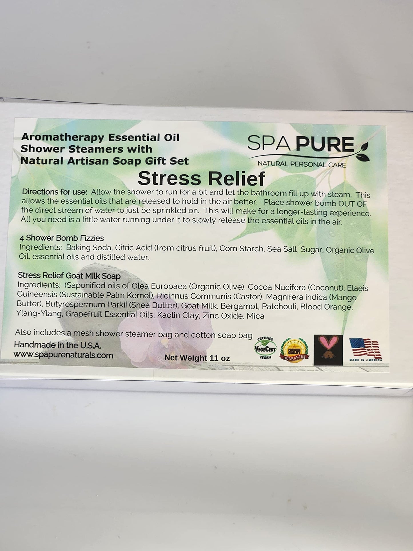 Spa Pure Aromatherapy Gift Set - Stress Relief Artisan Soap & 4 Shower Steamers - Made with Plant Based Ingredients - Cotton Shower Bag & Soap Bag Beauty and Personal Care Spa Pure