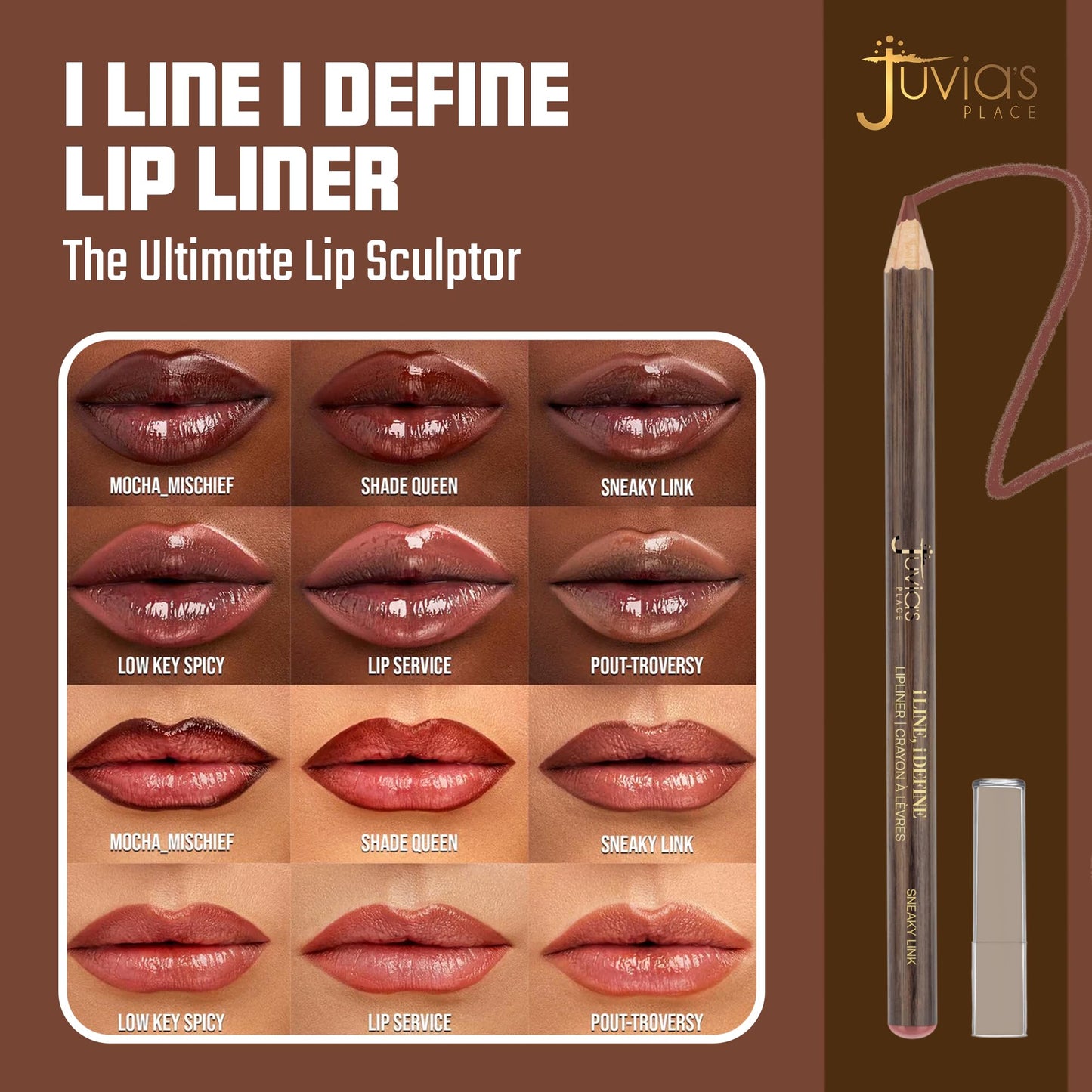 Juvia's Place I Line I Define Lip Liner - Sneaky Link - Long-Lasting Lip Liner with Hydrating Formula, Smooth Glide, Sharpenable Pencil for Precise Beauty & Personal Care Juvia's Place
