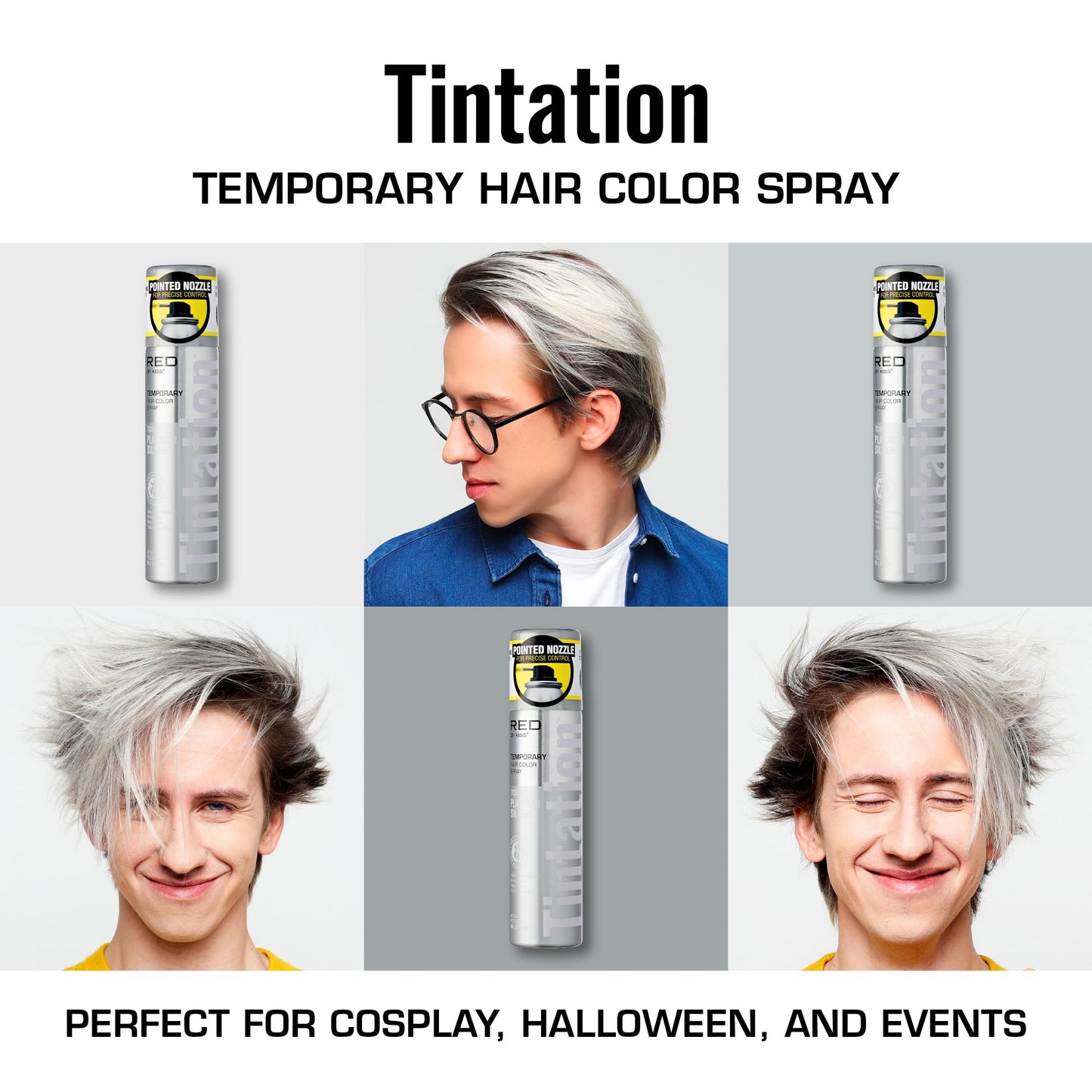 Red by Kiss Tintation Temporary Hair Color Spray 2.82oz, Quick-Dry & Smudge-Proof, Vivid Color Washable Hair Dye, Styling Spray Cosplay Halloween Beauty & Personal Care Red by Kiss