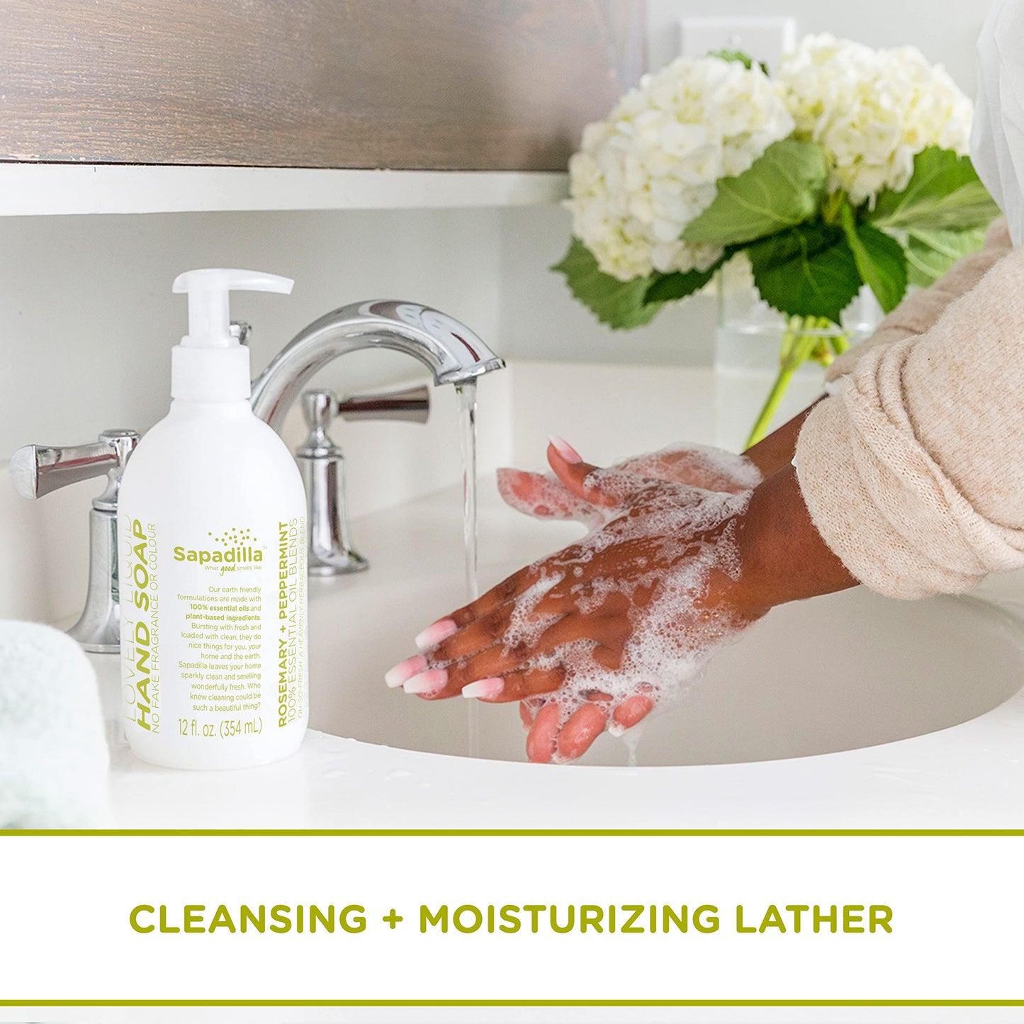 Sapadilla Liquid Hand Soap - Rosemary + Peppermint - Made with 100% Pure Essential Oil Blends, Cleansing & Moisturizing, Aromatic & Fragrant Hand Beauty & Personal Care Sapadilla