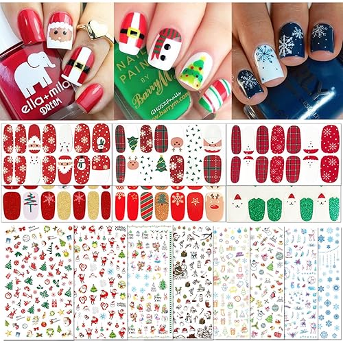 TailaiMei 15 Sheets Christmas Nail Stickers, 7 Sheets Nail Wrap Stickers and 8 Sheets Nail Decals Stickers, Full Wraps Strips and Self-Adhesive Set Beauty & Personal Care TailaiMei