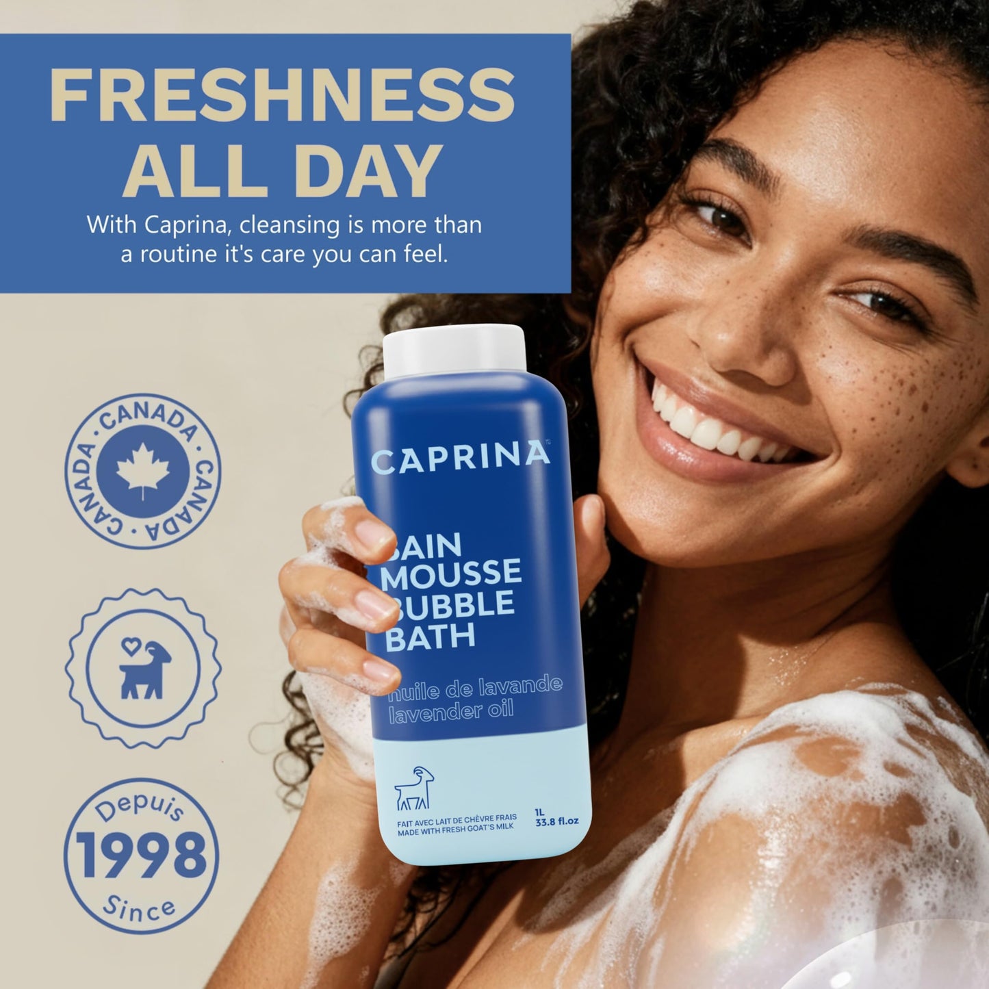 Caprina Fresh Goat’s Milk Bubble Bath, 1L, Hydrating Relaxing Foam Bath, Moisturizing and Gentle on Skin, Made in Canada (Lavender Oil) Beauty and Personal Care Caprina by Canus
