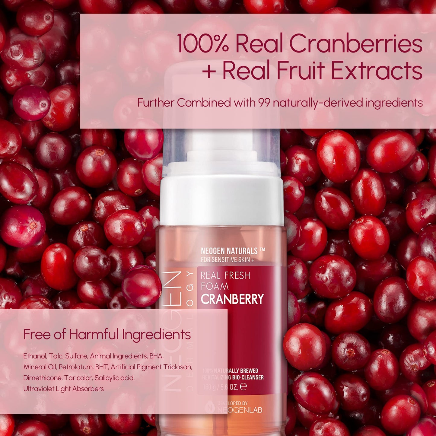 DERMALOGY by NEOGENLAB Real Fresh Foam Cleanser, Cranberry 5.6 Fl Oz (160g) - Revitalizing & Hydrating Gentle Cleansing Foam with Real Cranberries Beauty & Personal Care DERMALOGY by NEOGENLAB