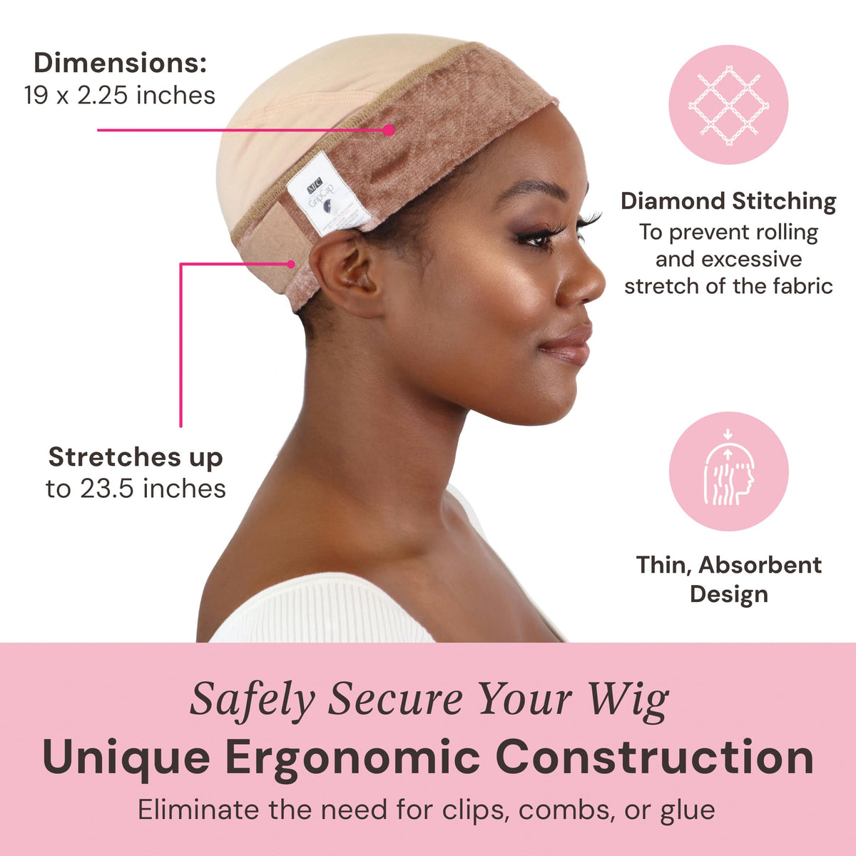 Milano Collection GripCap for Women, 2 in 1 Wig Cap with Grip Band Plus Wig Cap for Lace Frontals, Fully Adjustable, Comfortable, and Breathable