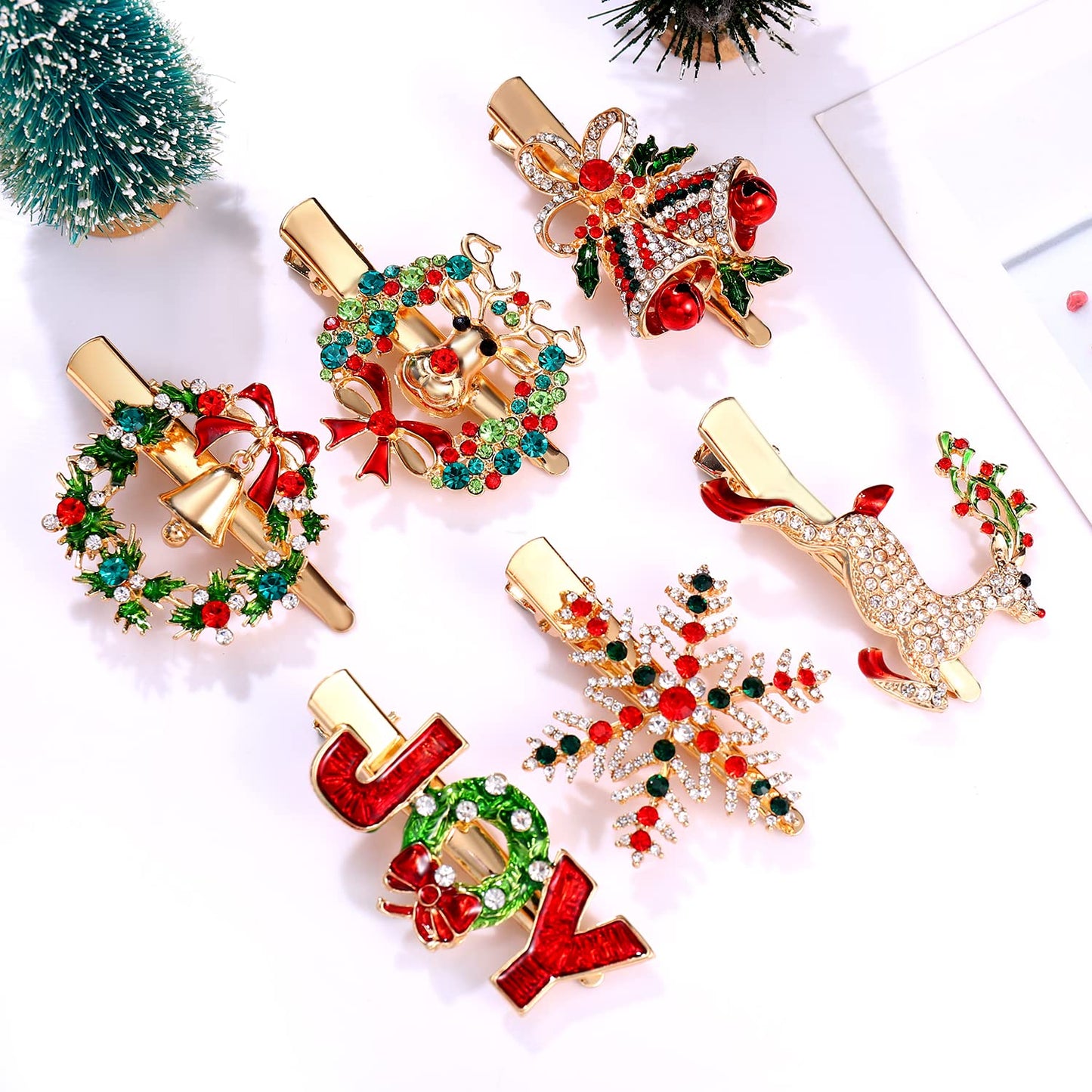 6PCS Christmas Hair Clips for Women Xmas Snowflake Wreath Reindeer Bell Hairpins Rhinestone Holiday Hair Barrettes Festive Costume Hair Accessory Beauty & Personal Care PHALIN