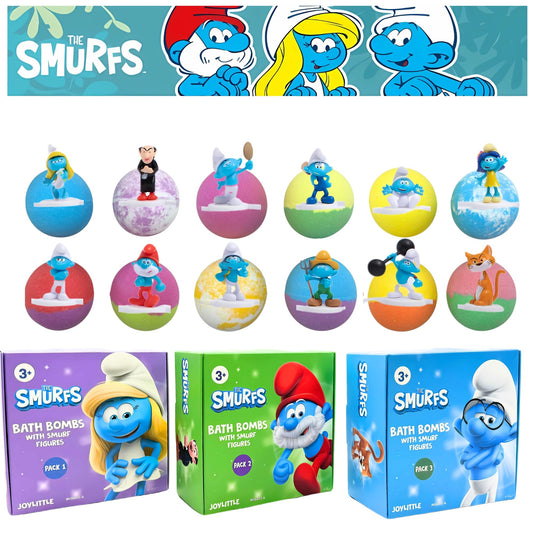 The Smurfs Bath Bombs with Action Figures-Brainy, Handy Smurf, Blossom, and Azrael (Pack 3) Beauty and Personal Care Joylittle